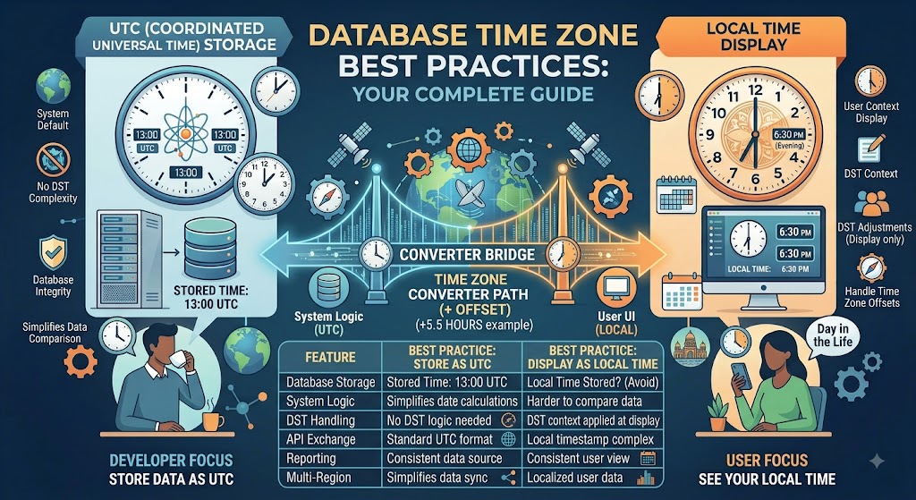 Database Timezone Best Practices: PostgreSQL, MySQL, MongoDB