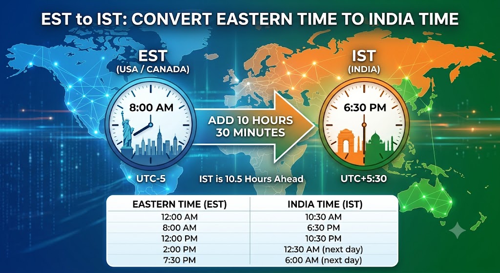 EST to IST: Convert Eastern Time to India Time – Complete Guide