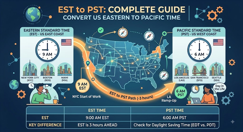 EST to PST: Convert US Eastern to Pacific Time – Complete Guide