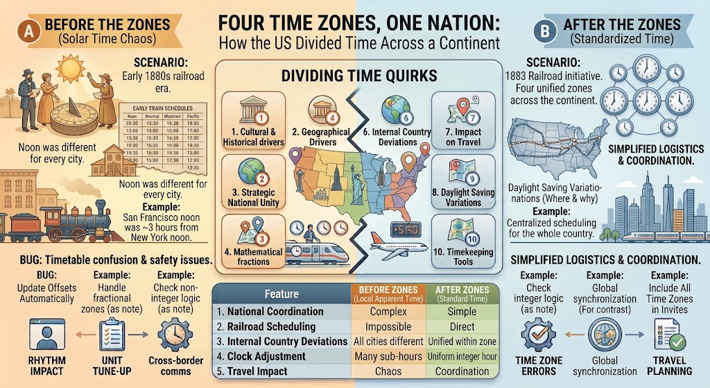 Four Time Zones, One Nation: How the US Divided Time Across a Continent