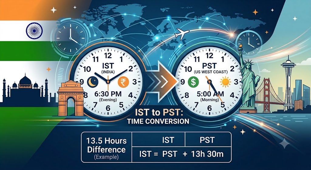 IST to PST: Convert India Time to Pacific Time