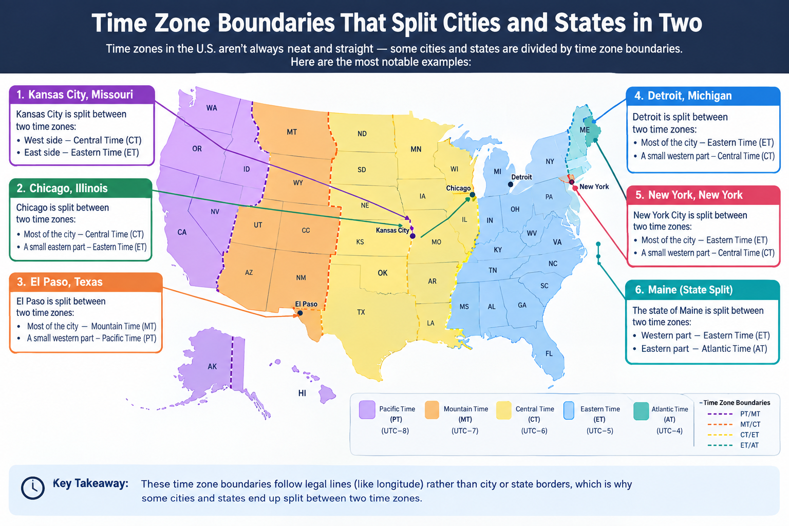 Time Zone Boundaries That Split Cities and States in Two