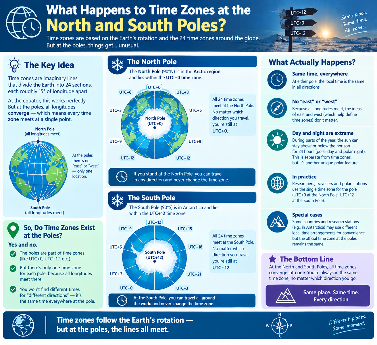 What Happens to Time Zones at the North and South Poles?
