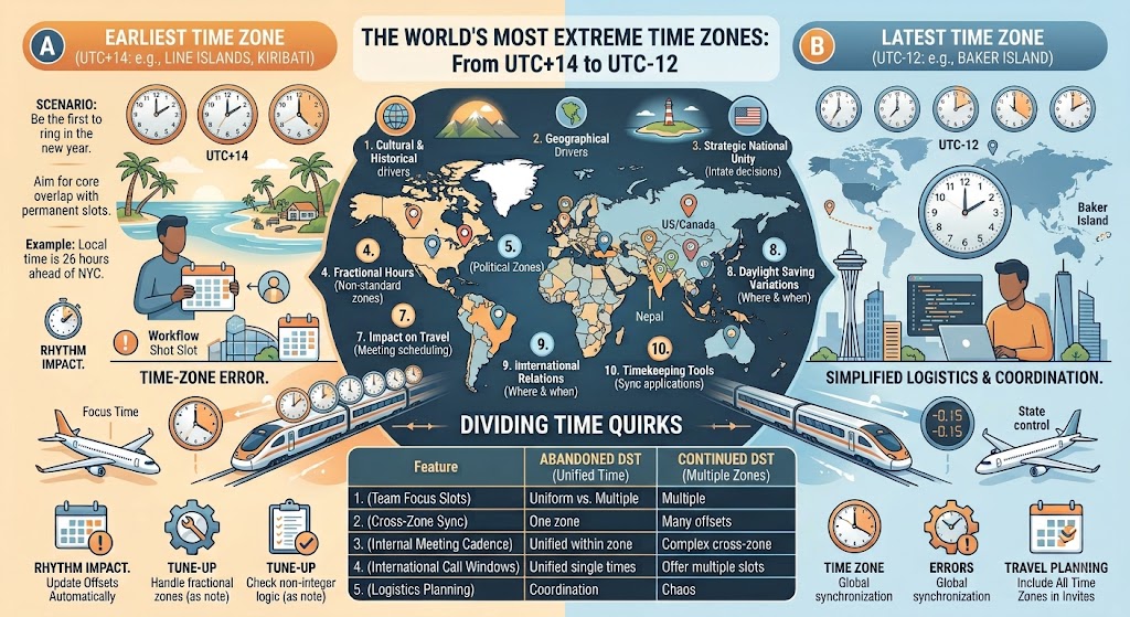 The World's Most Extreme Time Zones: From UTC+14 to UTC-12